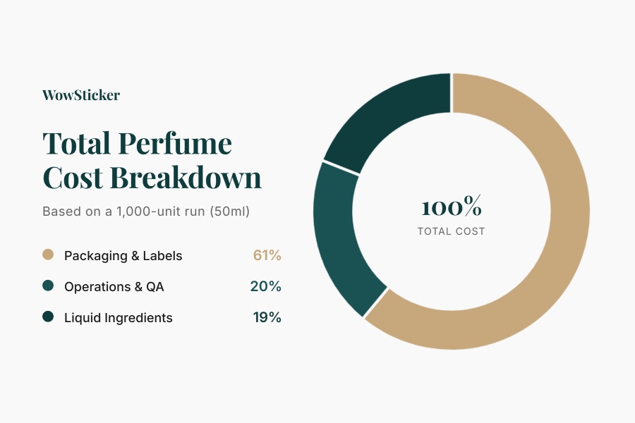Infographic summarizing the total cost breakdown for 1,000 units of 50ml perfume